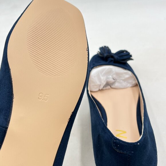 YDN Deep Blue Block Low Heel Loafers Square Toe Tassel Fringed Pump Slip On Shoe - Picture 6 of 8